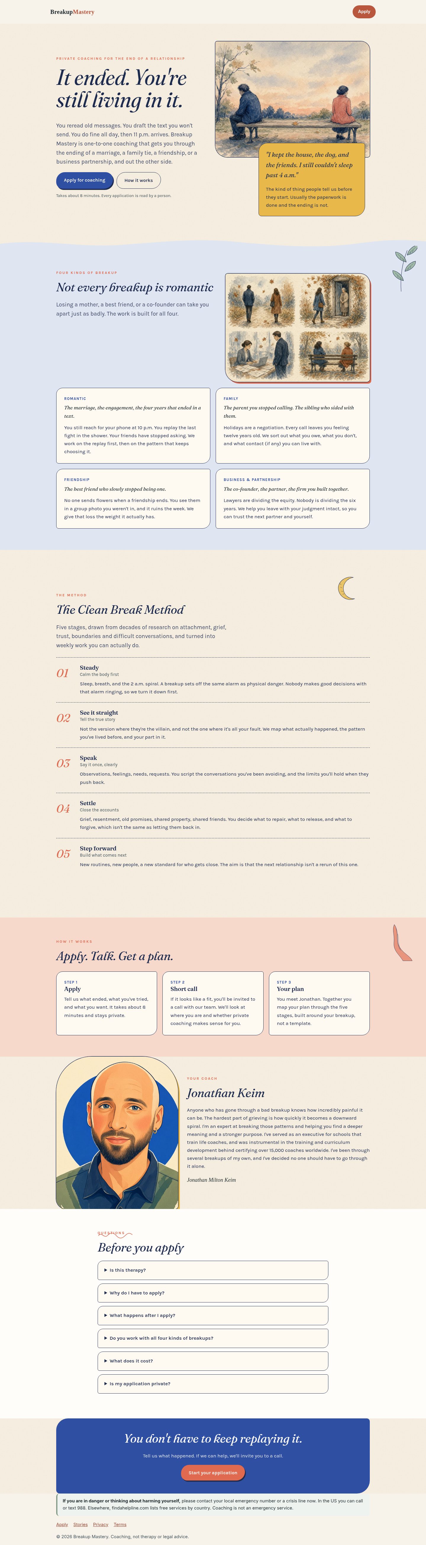 Breakup Mastery website, full page