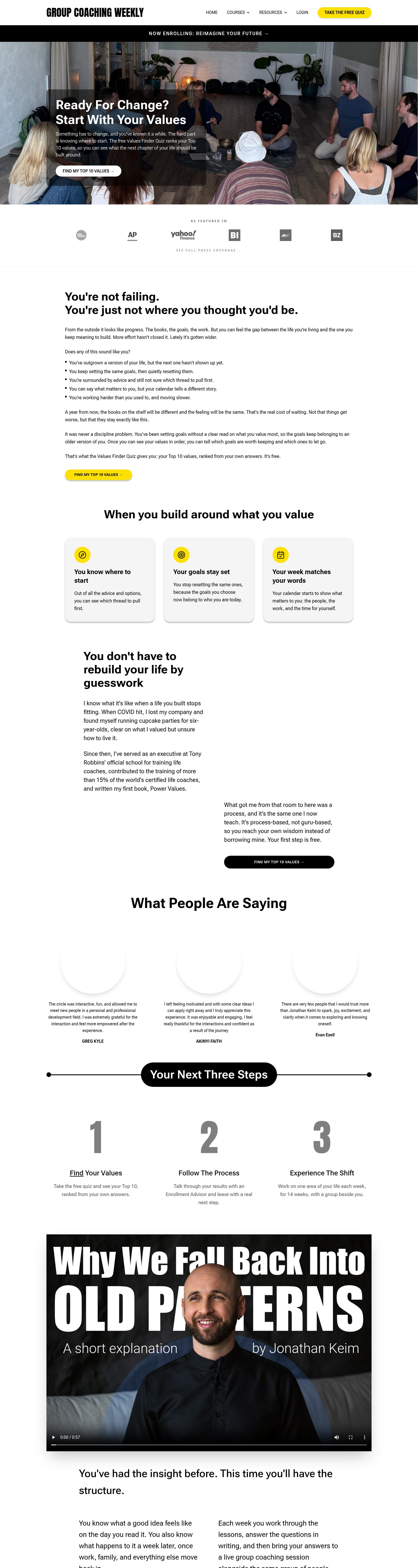 Group Coaching Weekly website, full page