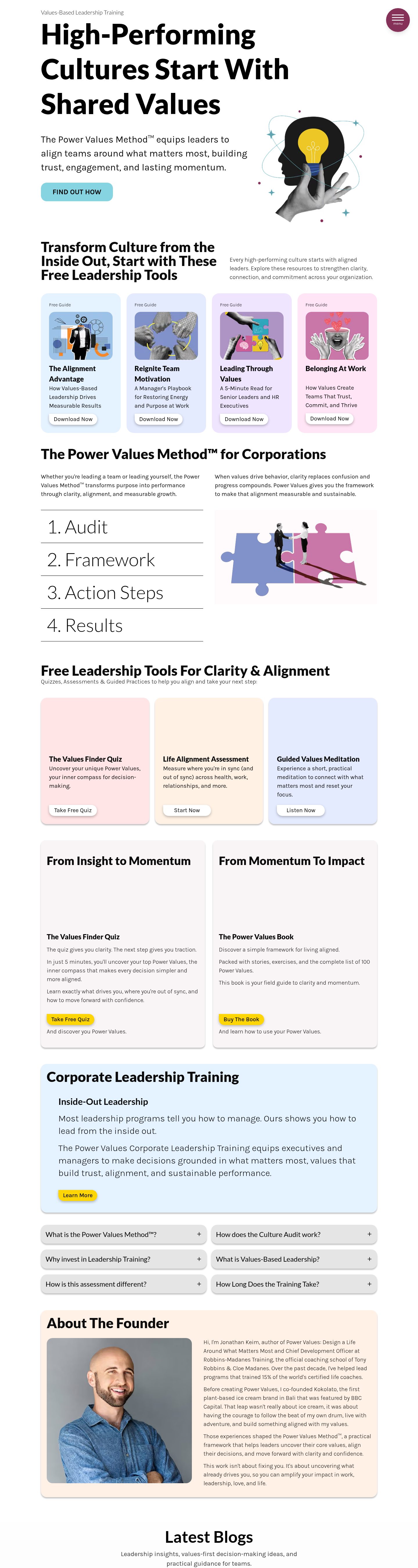 Power Values website, full page